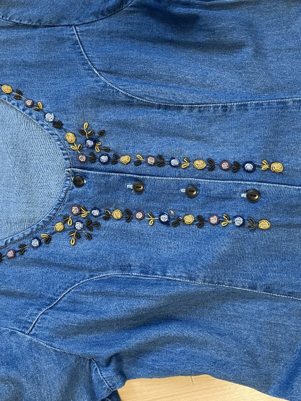 Vintage Embroidered Denim Midi Dress M-L - Picture 3 of 4
